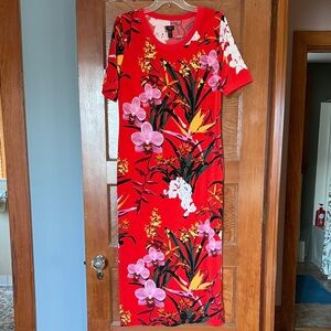 G.I.L.I. Vibrant Red Floral Maxi Dress with Pink & White Blooms